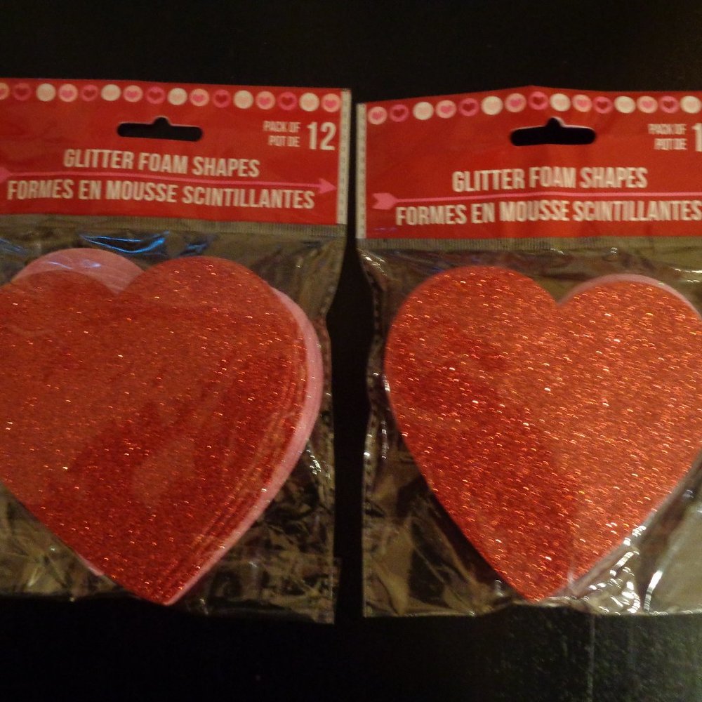 glitter foam hearts 2 sets of 12  about 4" x 4" You will get 12 pink and 12 red